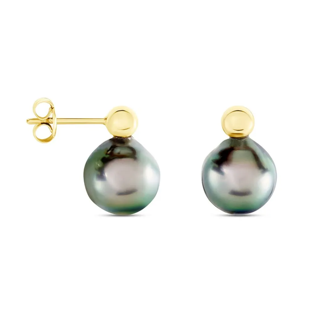 Histoire d'Or Boucles D'oreilles Puces Baroque Or Jaune Perle De Culture De Tahiti Sale