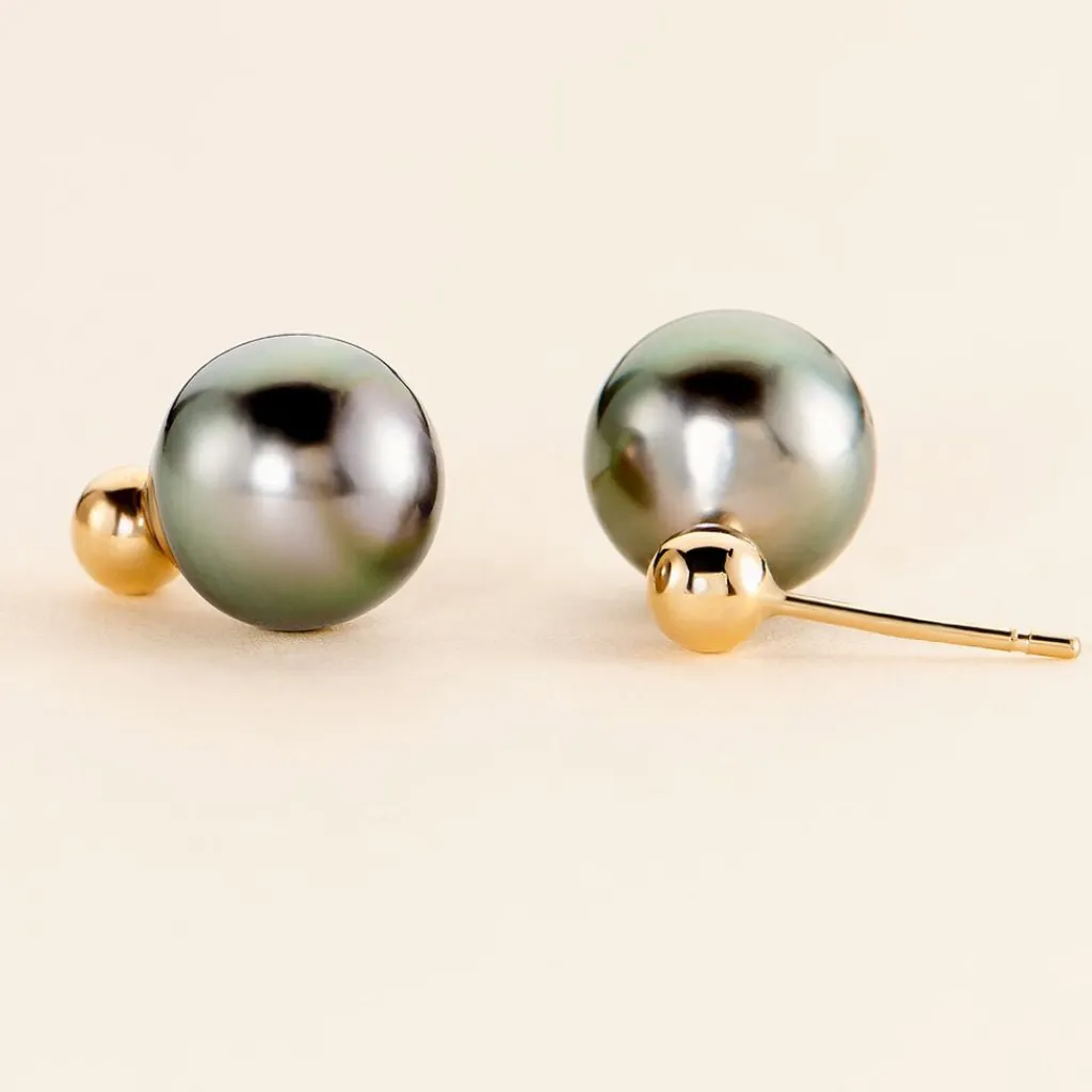 Histoire d'Or Boucles D'oreilles Puces Baroque Or Jaune Perle De Culture De Tahiti Sale