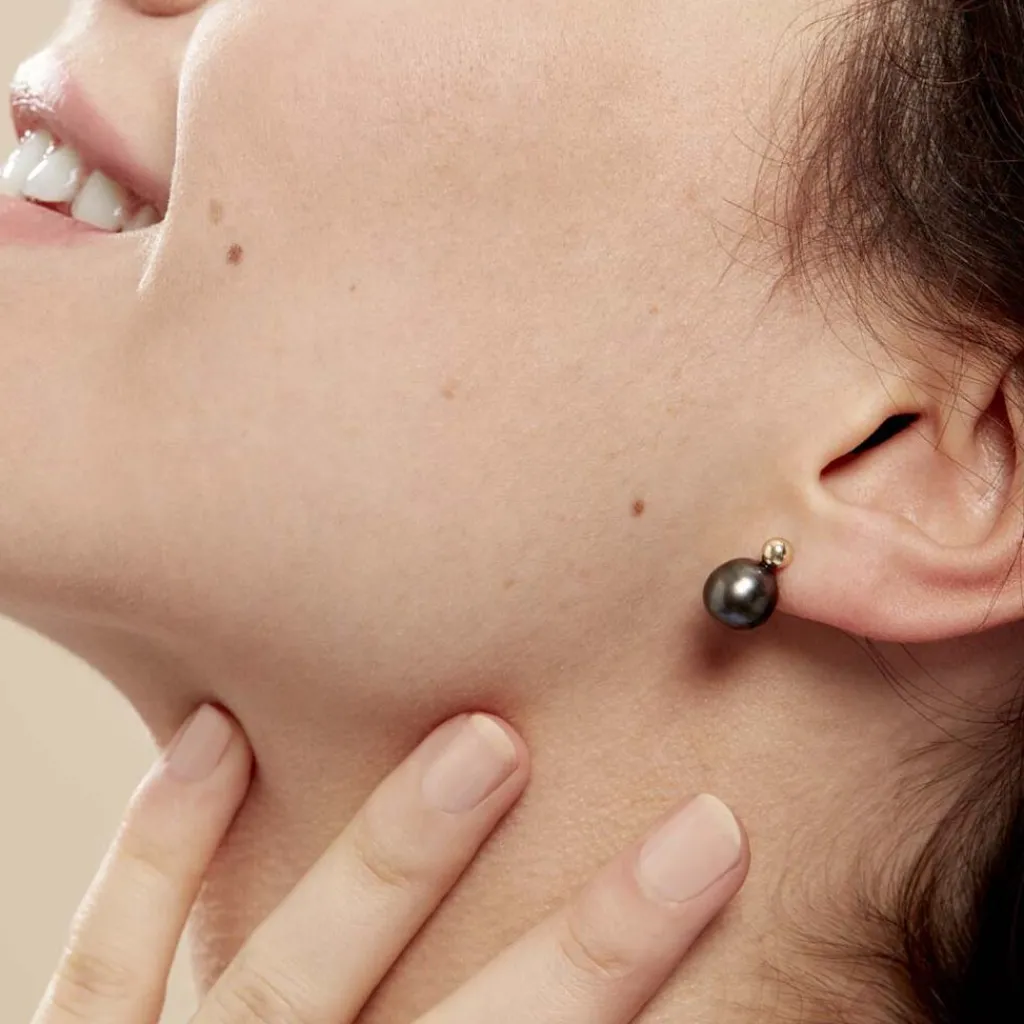 Histoire d'Or Boucles D'oreilles Puces Baroque Or Jaune Perle De Culture De Tahiti Sale