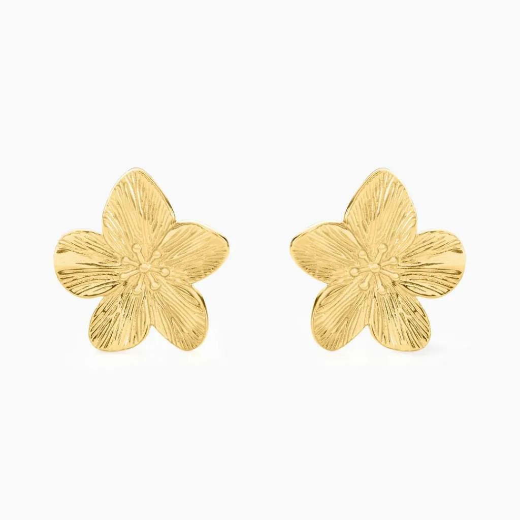 Histoire d'Or Boucles D'oreilles Puces Barbade Acier Jaune