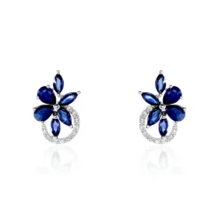 Histoire d'Or Boucles D'oreilles Puces Bouquet Or Blanc Saphir Et Diamant