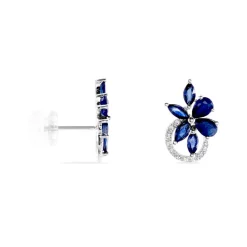 Histoire d'Or Boucles D'oreilles Puces Bouquet Or Blanc Saphir Et Diamant