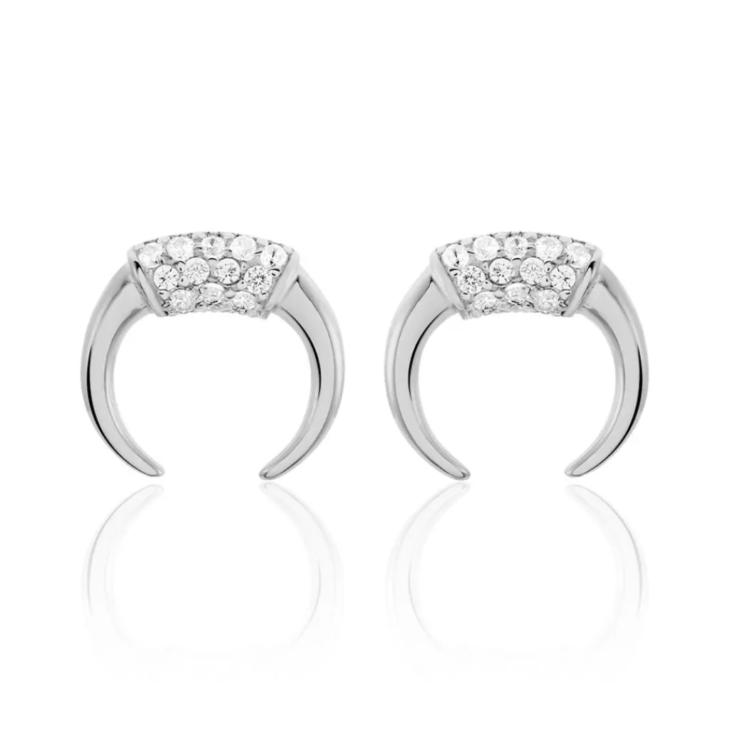 Histoire d'Or Boucles D'oreilles Puces Corneliana Argent Blanc Oxyde De Zirconium New