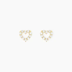 Histoire d'Or Boucles D'oreilles Puces Coeur Ajoure Or Jaune Oxyde De Zirconium Sale