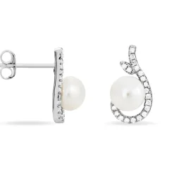 Histoire d'Or Boucles D'oreilles Puces Cyrana Argent Blanc Perle De Culture Et Oxyde