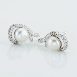 Histoire d'Or Boucles D'oreilles Puces Cyrana Argent Blanc Perle De Culture Et Oxyde