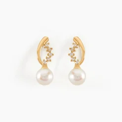 Histoire d'Or Boucles D'oreilles Puces Dominga Or Jaune Perle De Culture Et Oxyde New