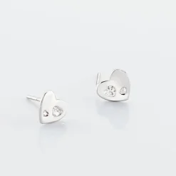 Histoire d'Or Boucles D'oreilles Puces Daria Coeur Plein Or Blanc Oxyde De Zirconium Clearance