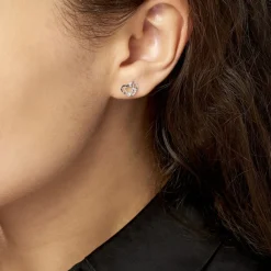 Histoire d'Or Boucles D'oreilles Puces Daria Double Coeurs Or Blanc Oxyde Sale