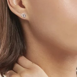 Histoire d'Or Boucles D'oreilles Puces Edmee Double Cercles Or Blanc Oxyde New