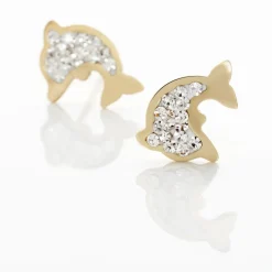 Histoire d'Or Boucles D'oreilles Puces Eleanor Dauphin 0 Or Jaune Strass Best