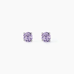 Histoire d'Or Boucles D'oreilles Puces Elea Serti Griffes 3 Or Blanc Amethyste Best