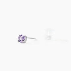 Histoire d'Or Boucles D'oreilles Puces Elea Serti Griffes 3 Or Blanc Amethyste Best