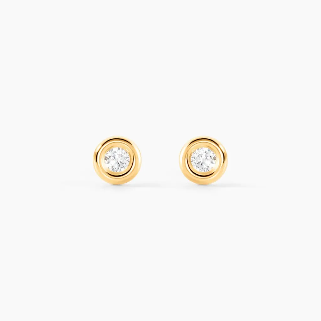 Histoire d'Or Boucles D'oreilles Puces Eden Serti Pneu Or Jaune Oxyde De Zirconium New