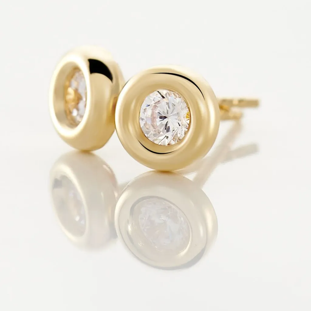 Histoire d'Or Boucles D'oreilles Puces Eden Serti Pneu Or Jaune Oxyde De Zirconium New