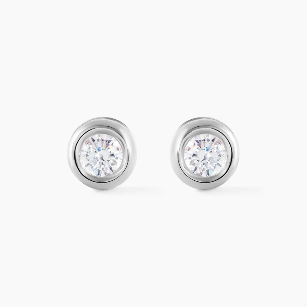 Histoire d'Or Boucles D'oreilles Puces Eden Serti Pneu Or Blanc Oxyde De Zirconium New