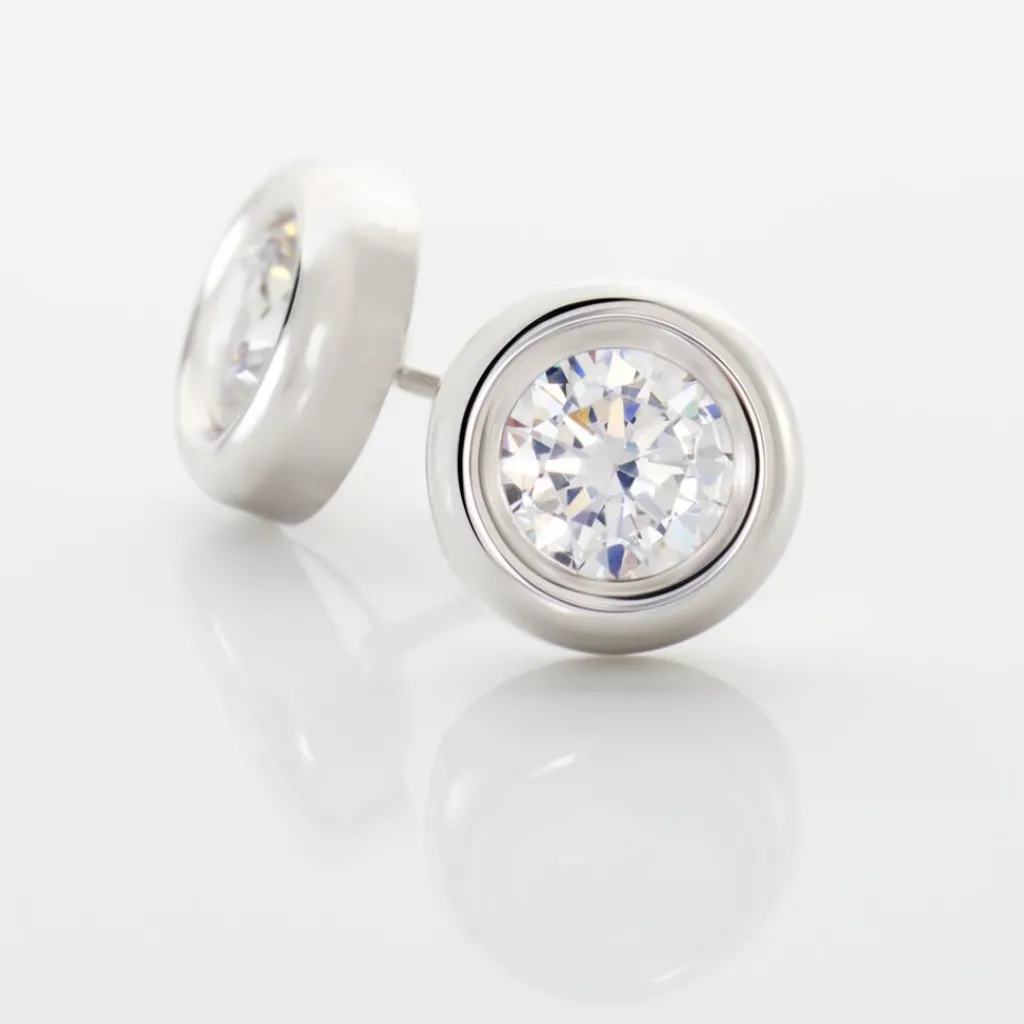 Histoire d'Or Boucles D'oreilles Puces Eden Serti Pneu Or Blanc Oxyde De Zirconium New