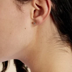 Histoire d'Or Boucles D'oreilles Puces Elda Serti Clos Or Jaune Oxyde De Zirconium