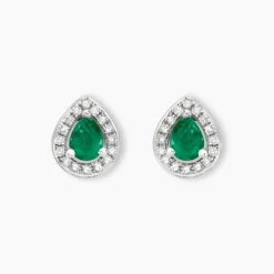Histoire d'Or Boucles D'oreilles Puces Elheme Et Diamant or blanc emeraude Online