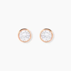 Histoire d'Or Boucles D'oreilles Puces Elda Serti Clos Or Rose Oxyde De Zirconium New