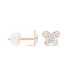 Histoire d'Or Boucles D'oreilles Puces Evaelle Papillon 0 Or Rose Strass Best