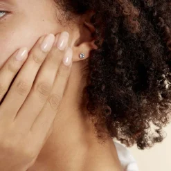 Histoire d'Or Boucles D'oreilles Puces Edy Serti Clos Or Blanc Topaze