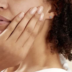 Histoire d'Or Boucles D'oreilles Puces Edy Serti Clos Or Blanc Topaze