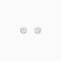 Histoire d'Or Boucles D'oreilles Puces Elda Serti Clos Or Blanc Oxyde De Zirconium