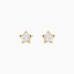 Histoire d'Or Boucles D'oreilles Puces Elais Etoile 0 Or Jaune Strass Sale