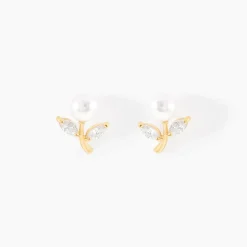 Histoire d'Or Boucles D'oreilles Puces Frigga Or Jaune Perle De Culture Et Oxyde Discount
