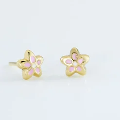 Histoire d'Or Boucles D'oreilles Puces Fleur Email Or Jaune New
