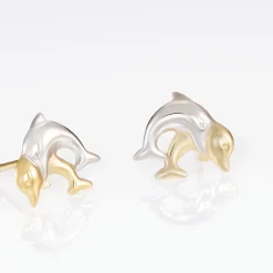 Histoire d'Or Boucles D'oreilles Puces Fulvie Double Dauphins Or Bicolore Outlet