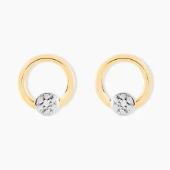 Histoire d'Or Boucles D'oreilles Puces Gisa Jaune Diamant Blanc New