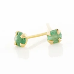 Histoire d'Or Boucles D'oreilles Puces Jardin Serti Griffe Or Jaune Emeraude