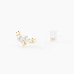 Histoire d'Or Boucles D'Oreilles Puces Katri Or Jaune Perle De Culture Oxyde De Zirconium Discount