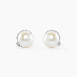 Histoire d'Or Boucles D'oreilles Puces Lucinda Or Blanc Perle De Culture Et Oxyde
