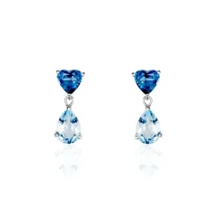 Histoire d'Or Boucles D'oreilles Puces Lenuta Or Blanc Topaze Bleu Sky Topaze Hot