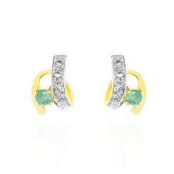 Histoire d'Or Boucles D'oreilles Puces Loubra Or Jaune Emeraude New