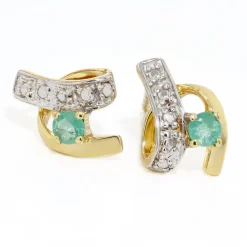 Histoire d'Or Boucles D'oreilles Puces Loubra Or Jaune Emeraude New