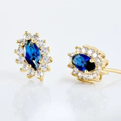 Histoire d'Or Boucles D'oreilles Puces Lisea Plaqué Or Verre Et Oxyde De Zirconium plaqué or jaune verre bleu Best