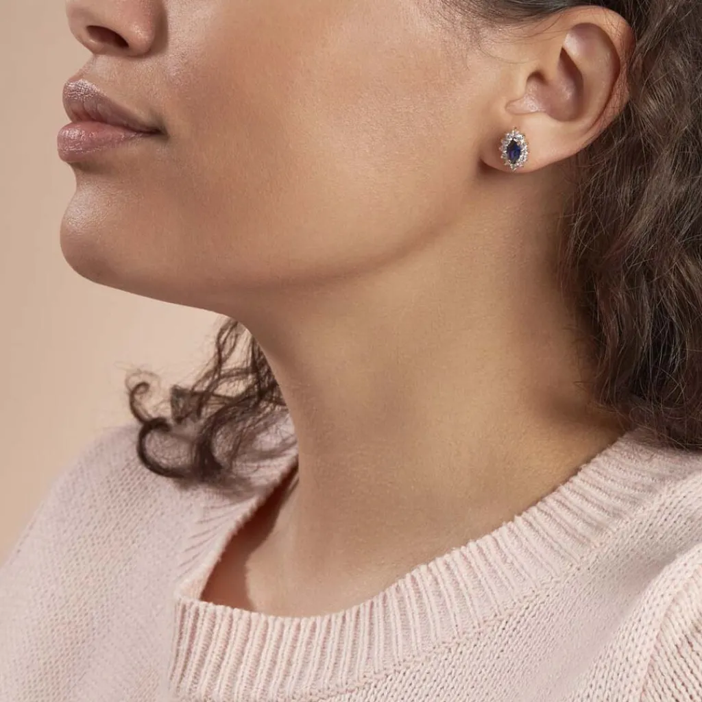 Histoire d'Or Boucles D'oreilles Puces Lisea Plaqué Or Verre Et Oxyde De Zirconium plaqué or jaune verre bleu Best