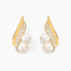 Histoire d'Or Boucles D'oreilles Puces Loeva Or Jaune Perle De Culture Et Oxyde Clearance
