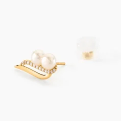 Histoire d'Or Boucles D'oreilles Puces Loeva Or Jaune Perle De Culture Et Oxyde Clearance