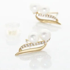 Histoire d'Or Boucles D'oreilles Puces Loeva Or Jaune Perle De Culture Et Oxyde Clearance