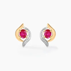 Histoire d'Or Boucles D'oreilles Puces Lydia Or Bicolore Rubis Outlet