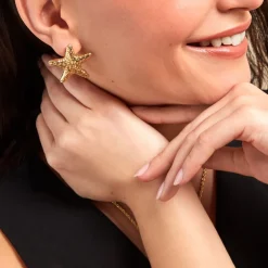 Histoire d'Or Boucles D'oreilles Puces Mermaid Acier Jaune New