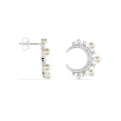 LAETIZIA Boucles D'oreilles Puces Moon Argent Perle D'imitation Et Oxyde Sale