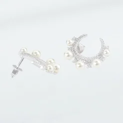 LAETIZIA Boucles D'oreilles Puces Moon Argent Perle D'imitation Et Oxyde Sale