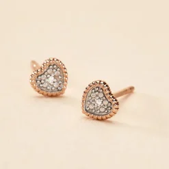 Histoire d'Or Boucles D'oreilles Puces Mon 1er Diamant or rose diamant New