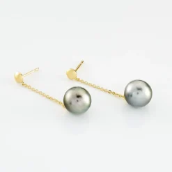 Histoire d'Or Boucles D'oreilles Puces Marie-noela Or Jaune Perle De Tahiti New